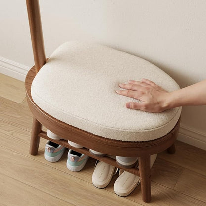 AQIMUELE Entryway Shoe Rack with Coat Rack, Wooden Shoe Bench with Upholstered Cushion, 3-in-1, 2-Tier Shoe Storage and Cute Animal Hooks for Entryway, Hallway, Closet (Walnut 24.4")