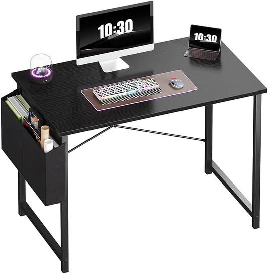 OLIXIS Small Computer Desk, 40 Inch Home Office Desks, Writing Study Craft Work Gaming Table, Computer Workstation for Bedroom Small Spaces with Storage Bag, Black