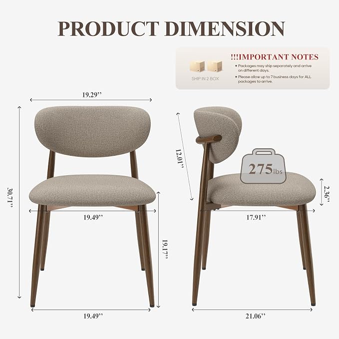MALOL Upholstered Dining Chairs Set of 4, Curved Back Kitchen Chairs with Metal Legs and Anti Slip Pads, Dining Room Chair for Home and Restaurant, Camel