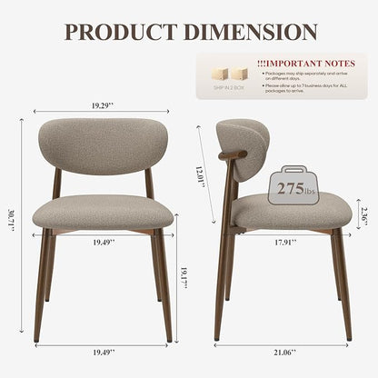 MALOL Upholstered Dining Chairs Set of 4, Curved Back Kitchen Chairs with Metal Legs and Anti Slip Pads, Dining Room Chair for Home and Restaurant, Camel