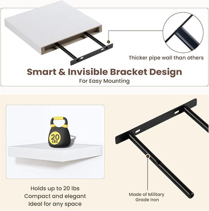 Fun Memories Floating Shelves for Wall - 9.3 Inch Square Shelves with Invisible Brackets, Small Wall Shelf for Living Room, Bathroom, Bedroom, and Kitchen Decor Set of 3