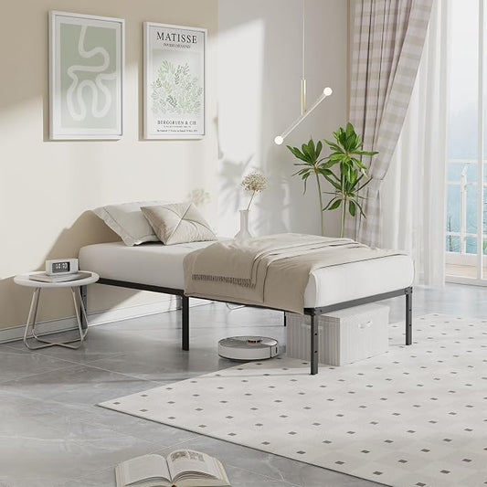 Sweetcrispy Twin Size 12 Inch Platform Bed Frame, Heavy Duty Metal Foundation Frame, Noise-Free Sturdy Steel Slats, Underbed Storage, No Box Spring Needed, Quick Setup