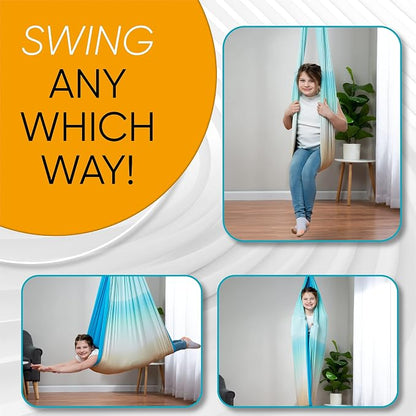 Indoor Sensory Swing for Kids or Outdoor – Holds 300lbs, Double-Layer, & 360° Swivel, Calming Compression Therapy Swing Hammock for Kids & Adults with All Hardware – Sensory-Motor Toys & Gifts