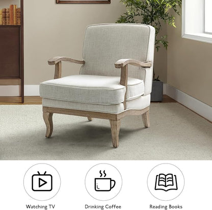 HULALA HOME Mid-Century Modern Accent Chair Set of 2, Upholstered Living Room Lounge Chair, Comfy Armchair with Solid Wood Legs & Removable Cushion, Bedroom Lounge Room Sofa Chair (Ivory)