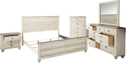 Roundhill Furniture Imerland Contemporary White Wash Finish 5 Piece Bedroom Set