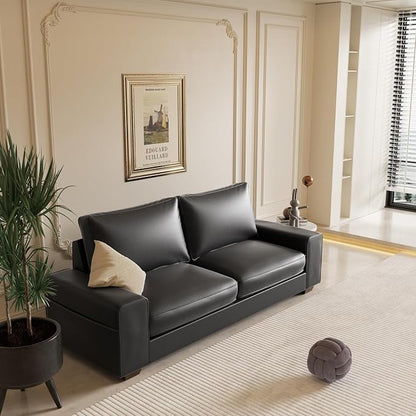 Valthie Faux Leather Couch, Mid Century Modern Comfy Loveseat Sofa with Wide Arm, Side Pockets, Solid Wooden Frame for Office, Living Room and Bedroom, 3 Seater (Black, 88.58 inches)