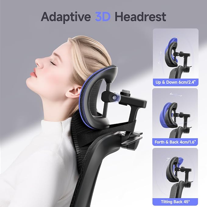 Office Chair with Footrest, Ergonomic Chair with 3D Headrest, Computer Chair with Adjustable Backrest & 6D Armrest, Gaming Chair with Adaptive Lumbar Support, Adjustable Seat Depth, Black