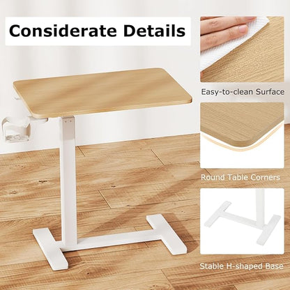 Tangkula Mobile Standing Desk, Pneumatic Height Adjustable Rolling Desk with Cup Holder & Headphone Hook, Overbed Table with Hidden Wheels, Laptop Computer Cart for Couch, Home, Office (Natural)