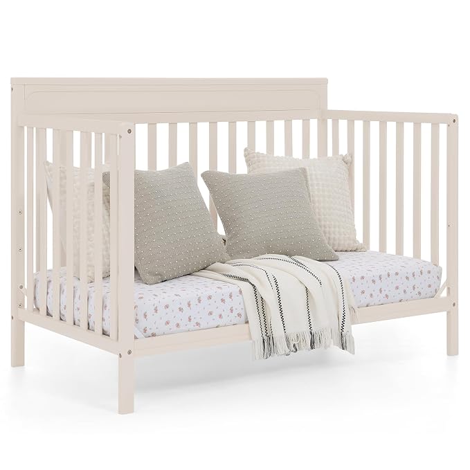Delta Children Isabelle 6-in-1 Convertible Crib, Converts to Toddler Bed, Daybed, Sofa & Full Bed with/Without Footbaord, Greenguard Gold Certified, Mattress Heights, Soft Beige
