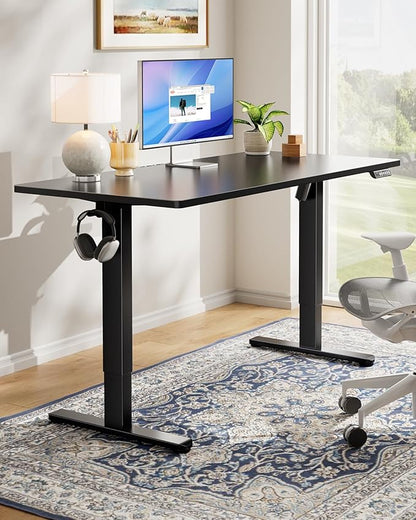 HUANUO Electric Standing Desks, Whole Piece Desktop, Adjustable Height Computer Desk, 4 Height Memory Settings, Sit Stand Up Desk for Home Office, 60" x 24", Black