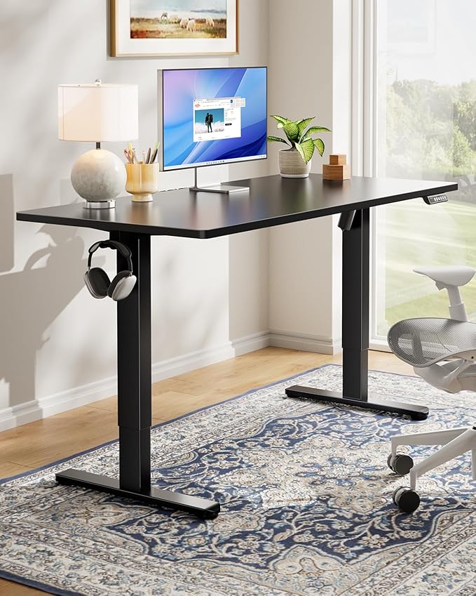 HUANUO Electric Standing Desk, Whole Piece Desktop, Adjustable Height Computer Desk, 4 Height Memory Settings, Sit Stand Up Desk for Home Office, 48" x 24", Black