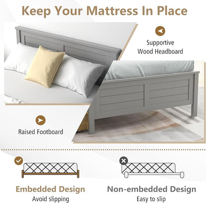 KOMFOTT Twin Size Wood Bed Frame with 2 Storage Drawers, Mid Century Platform Bed Frame with Headboard, Sturdy Wooden Slats Support, Modern Mattress Foundation, No Box Spring Required, Easy Assembly