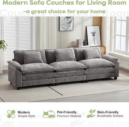 Oprisen 120" Modular Sectional Sofa, Comfy Cloud Couch Sectional Sofa, Chenille Sofa Sleeper Deep Seat Sofa with Throw Pillows for Living Room (Light Gray, 120"- 3 Seater)