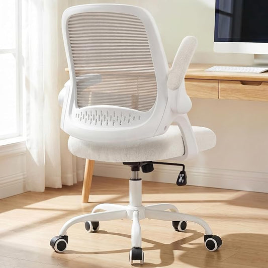 NEO CHAIR Office Chair Computer Desk Chair Ergonomic Gaming Comfy Mesh with Flip-up Arms Lumbar Support Adjustable Height Rolling Wheels for Home Office (Ivory)