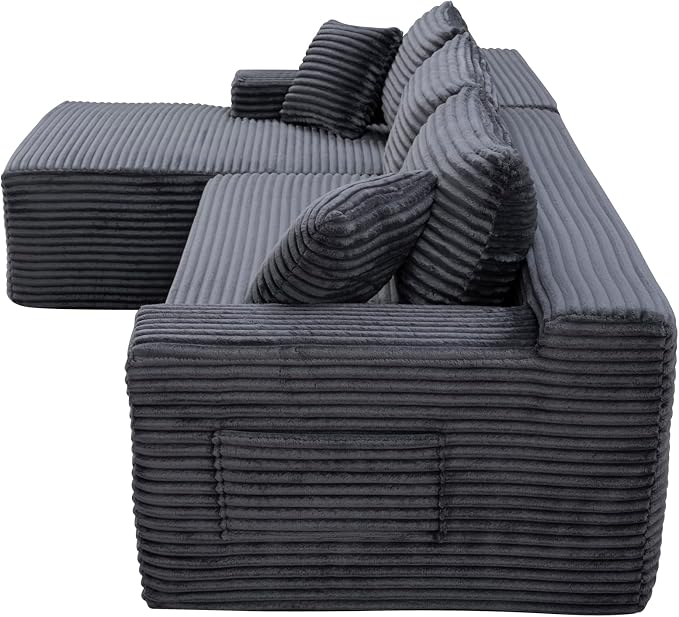 95" L-Shaped Cloud Sectional Couch, Left Facing Modular Compressed Boneless Sectional Sofa with Chaise Lounge, Plush Corduroy Boneless Corner Sofa for Living Room