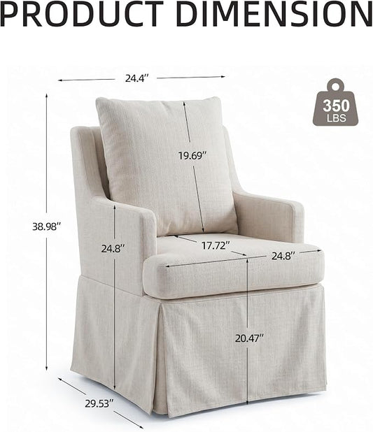 UVV Upholstered Dining Chairs Set of 6, Modern Kitchen Chair Dining Room Chair with 4 Casters, Linen Armchair for Bedroom Reading Room Living Room, Beige