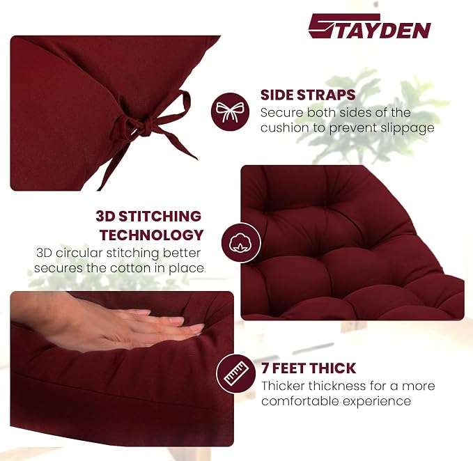 Egg Chair Cushion Replacement Outdoor Hanging Chair Cushion for Patio Furiture Hammock Swing Cushion 47x35x6 Inches (WineRed)