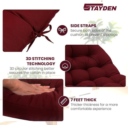 Egg Chair Cushion Replacement Outdoor Hanging Chair Cushion for Patio Furiture Hammock Swing Cushion 47x35x6 Inches (WineRed)