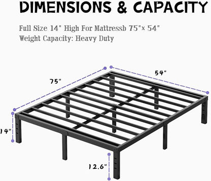 Furnitui 14 Inch High Metal Full Size Bed Frame, Platform Bed Frame Full Size No Box Spring Needed, Easy Assembly, Noise Free, Sturdy, Black
