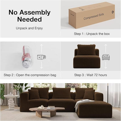 Novilla 106" Modular Sectional Sofa, Modern Cloud Sectional Couch with Smarts Coil® Support, Upholstered Boneless Couch for Living Room Apartments Bedroom, No Assembly Required, Brown (3 Seat)