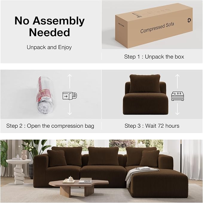 Novilla 141" Modular Sectional Sofa, Modern Cloud Sectional Couch with SmartS Coil® Support, U-Shape Upholstered Boneless Couch for Living Room Apartments Bedroom, No Assembly Required, Brown (6 Seat)
