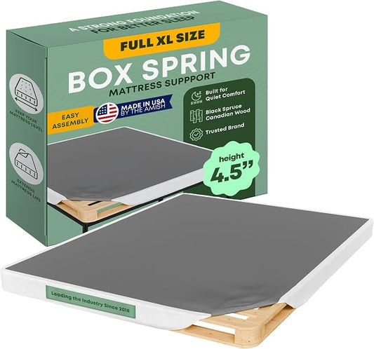 Greaton, 4.5” Full XL Box Spring for Full XL Size Bed – Amish-Made in the USA – Solid Wood Mattress Foundation with Stable & Quiet Support – Flat-Packed & Easy Assembly – White