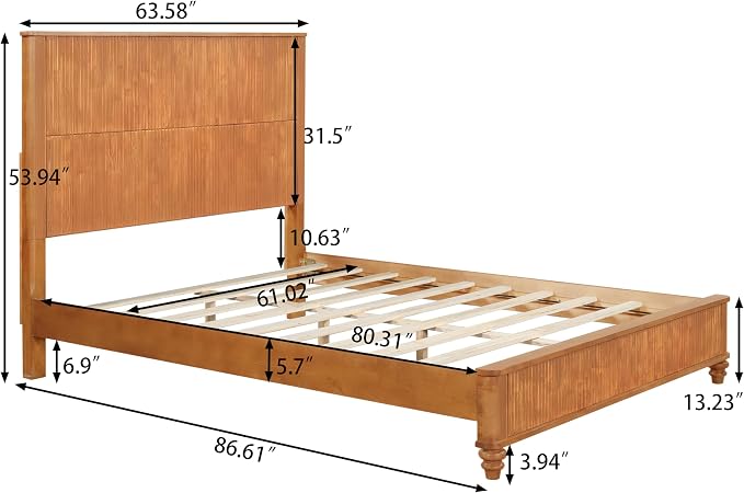 3-Pieces Bedroom Sets, Queen Size Platform Bed with 2 Nightstands, Solid Wood Platform Bed Frame with Tall Headboard and Classic American Turned Legs (Natural, Queen)