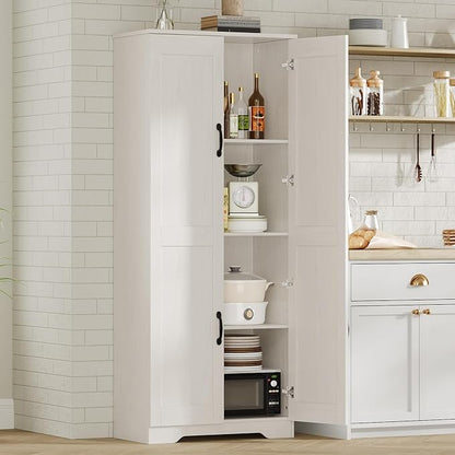 IDEALHOUSE Tall Pantry Cabinet, 60" Kitchen Pantry Storage Cabinet with 2 Doors and Adjustable Shelves, Freestanding Kitchen Cabinet, Cupboard for Dining Room, Bathroom (White)