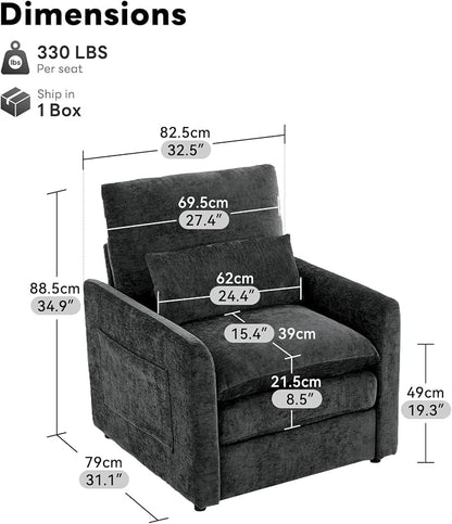 Iroomy Modern Accent Armchair – Cloud-Like Single Sofa with Pocket Spring Seat, Soft Chenille Fabric, Removable Cover, Cozy Lumbar Support for Living Room, Bedroom, Apartment, Dark Gray