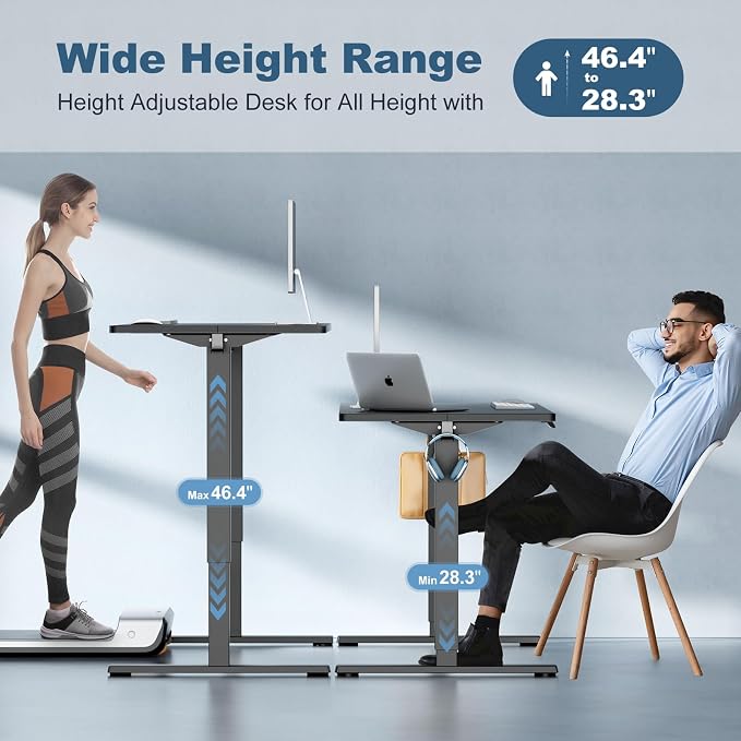 DUMOS 55 Inch Electric Standing Desk Height Adjustable, Sit to Stand Computer Workstations Large Work PC Table Home Office Writing Gaming Desks with Memory Presets for Walking Pad, Bedroom, Black