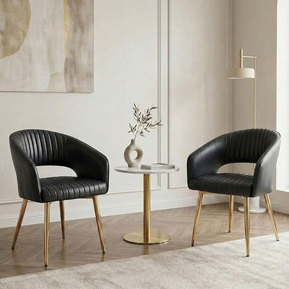 Hyfirm Dining Chairs Set of 2, Black Side Chairs with Hollow Back, PU Leather Upholstered Accent Chairs with Gold Metal Legs, Modern Kitchen Chairs for Living Room Restaurant