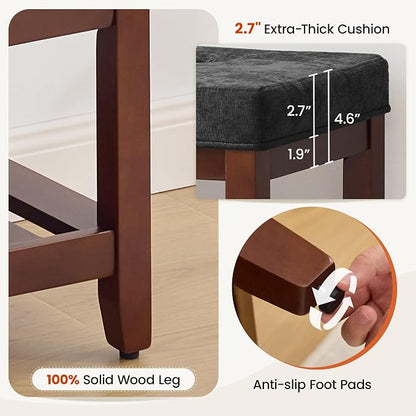 HUBSON 44" Entryway Shoe Bench, Upholstered End of Bed Bench with Solid Wood Shelf, Button Tufted Shoe Bench for Bedroom, Hallway, Living Room, Light Grey