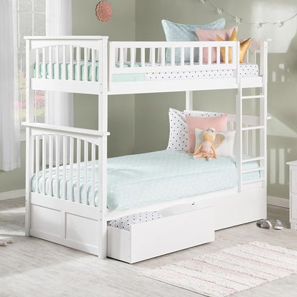 AFI, Columbia Twin Over Twin Ladder Bunk Bed with Storage Drawers, White