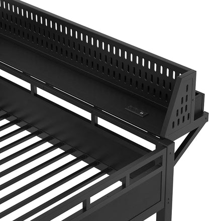 Bellemave Bunk Bed Queen Over Queen，Metal Bunk beds with Storage Shelves USB Ports and LED Lights, Black
