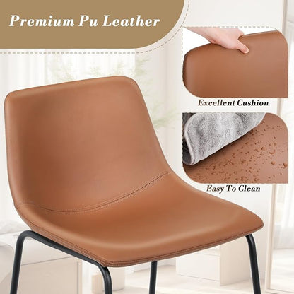Athena Collection Bar stools Set of 2, 23 Inches Counter Height Bar Stools Chair with Back and Metal Legs, Modern Leather Barstools Set of 2 for Counter, Kitchen Island, Dining Room, Brown