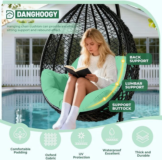 DANGHOOGY Egg Chair Cushion, Waterproof Outdoor Egg Replacement Cushions, Patio Chair Cushions for Outdoor Funiture, Thickened Hanging Chair Cushion, 35x47x7 Inches (Cyan)