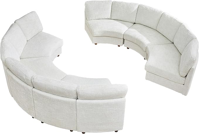 ORRD Curved Half Moon Sectional Sofa, Symmetrical Modular Sectional Couch, Boucle Modular Sectional Sofa with Pillows, Chenille Comfy 6 Seat Couch for Living Room, White