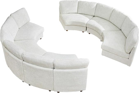 ORRD Curved Half Moon Sectional Sofa, Symmetrical Modular Sectional Couch, Boucle Modular Sectional Sofa with Pillows, Chenille Comfy 6 Seat Couch for Living Room, White