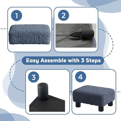 BRIAN & DANY Small Foot Stool Ottoman, Footstool with Legs, Sherpa Foot Rest for Couch, Foot Stools Small for Living Room, Bedroom and Office, Blue