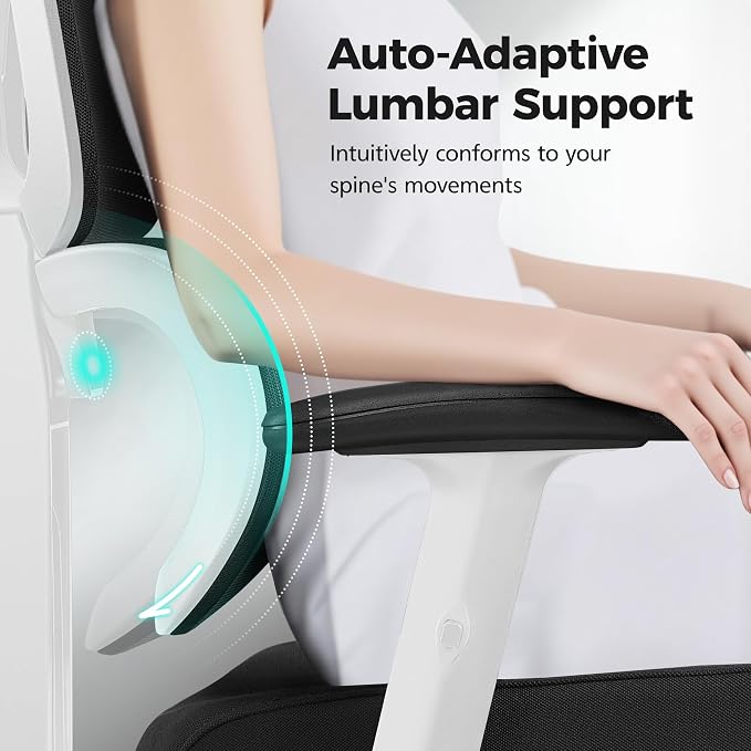 Ergonomic Office Chair High Back Desk Chair with Lumbar Support, Breathable Mesh Computer Chair with Adjustable Armrests Height, Reclining Swivel Big and Tall Gaming Chair for Home Office(White)
