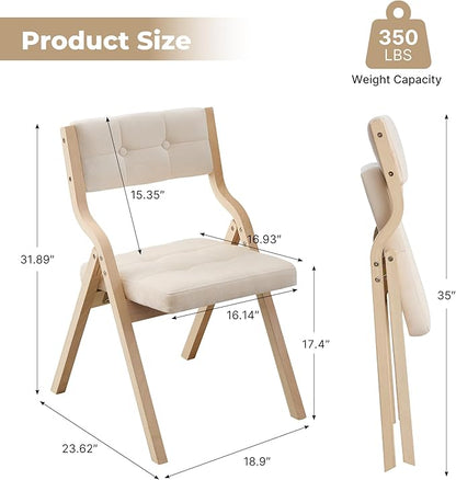 6-Pack Folding Dining Chairs with Cushion,Padded Foldable Dining Chairs,Portable Wooden Folding Chairs with Tufted Buttons Seat for Dining Rooms Kitchen Wedding and Party Indoor Beige
