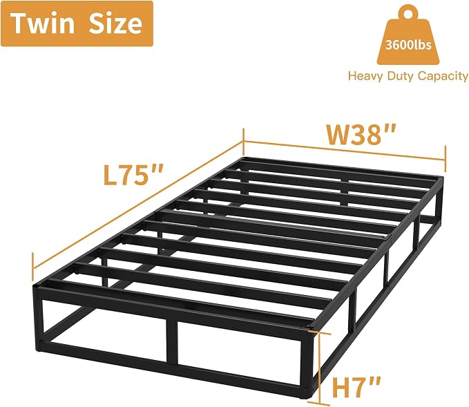 OSASET Twin Box Spring, 7 Inch Twin Box Spring Only, 3000 lbs Heavy Duty Metal Frame Mattress Foundation with Fabric Cover, Easy Assembly-Noise Free