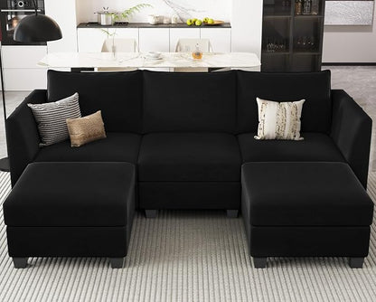 Belffin Modular Sectional Sofa with Double Chaise Velvet U Shaped Sofa Reversible Sectional Couch with Storage Black