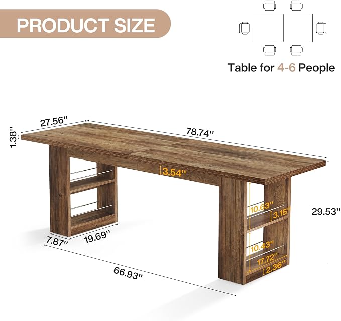 Tribesigns 2-Person Desk, 79-Inch Extra Long Office Desk with Storage Shelves, Work Table, Conference Table for Home Office, Natural Brown