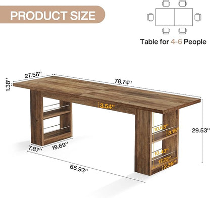 Tribesigns 2-Person Desk, 79-Inch Extra Long Office Desk with Storage Shelves, Work Table, Conference Table for Home Office, Natural Brown