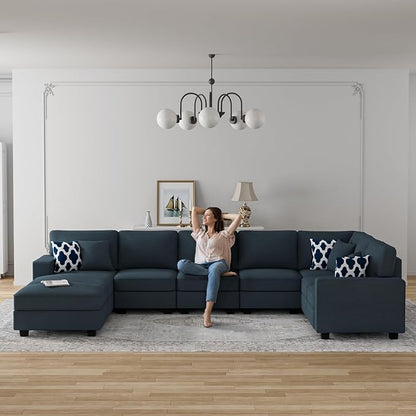 Legend Vansen Oversized Modular Sectional Sofa,U/L‑Shaped Reversible Couch with Ottoman,Deep Seat Plush Polyester Sofa for Living Room,9‑Seater,Charcoal