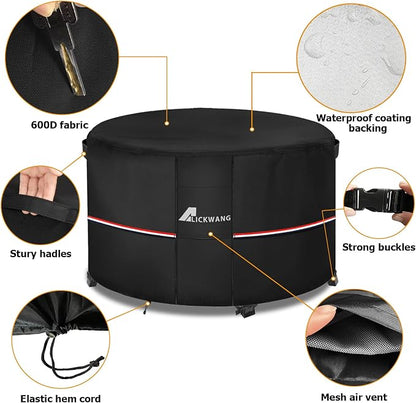 Fire Pit Cover Round 32 Inch Waterproof,Outdoor Heavy Duty Durable 600D Tear-Resistant Fire Pit Table Cover,Patio Round Firepit Cover 32" D x 24" H, Black