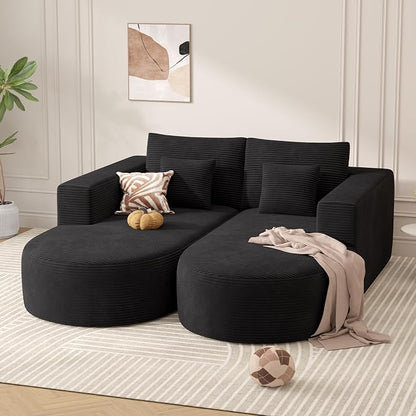 Modular Sectional Sofa Bed,Convertible Cloud Couches for Living Room,2 Chaise Corduroy Boneless Couch Sleeper Sofa Set,Oversized Chaise Lounge Chair for Bedroom,No Assembly Required,Black 1PCS