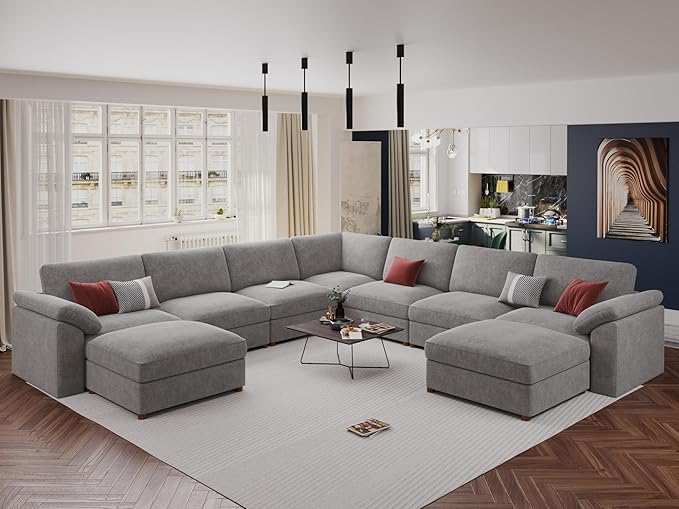 EASE MOOSE Oversized Sectional Modular Sofa,Comfortable Modern U Shape Sectional Couch Wide Deep seat Sectional Sofa,Grey