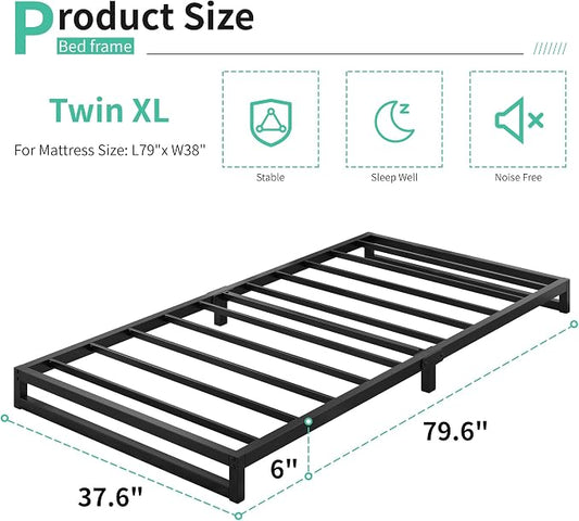 Lutown-Teen 6 Inch Twin XL Bed Frames Heavy Duty Sturdy Metal Platform Bed Frame No Box Spring Needed, Noise Free, Easy Assembly, Black